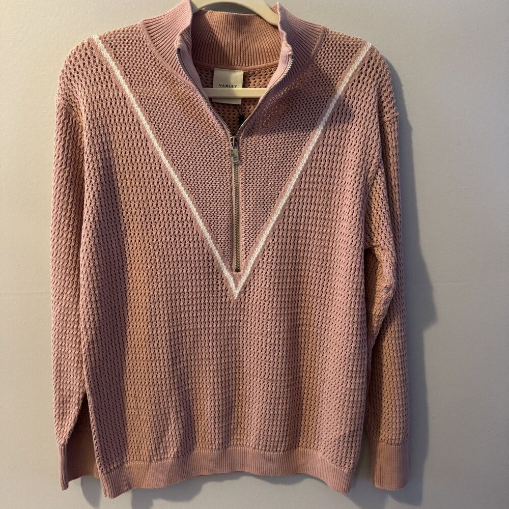 Varley Calva Knit Polo Sweater Pink Mauve V-Neck, Sheer, Small NWT - Picture 4 of 14